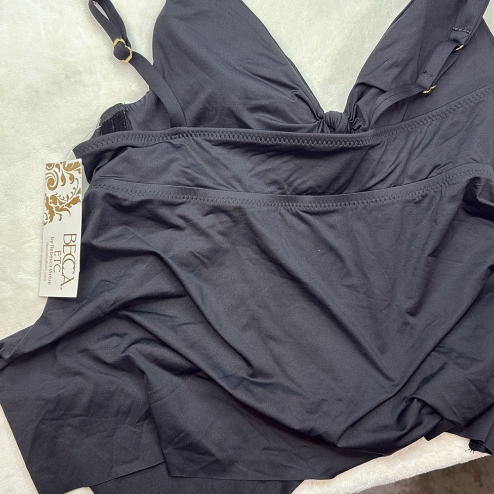 Black Tie-Front Swimsuit Top - Picture 5 of 6